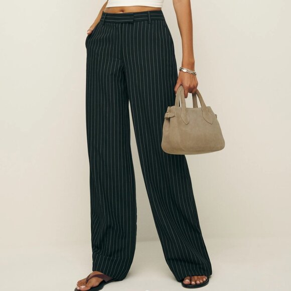 Reformation Carter Mid Rise Pant in Black Stripe Women's Size US 6 (NWT) - Picture 1 of 9